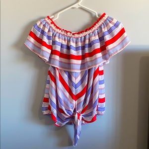 Express colourful off the shoulder top